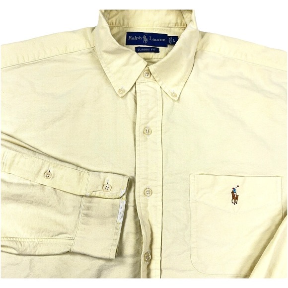 Ralph Lauren Shirt Men Large Yellow Button Up Classic Fit Oxford Cloth Pocket * - Picture 2 of 11